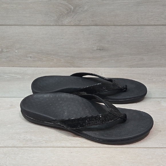 Vionic Women's Tide Thong SQ Black Flip Flops Sandals Shoes Sz 12 - Picture 1 of 9
